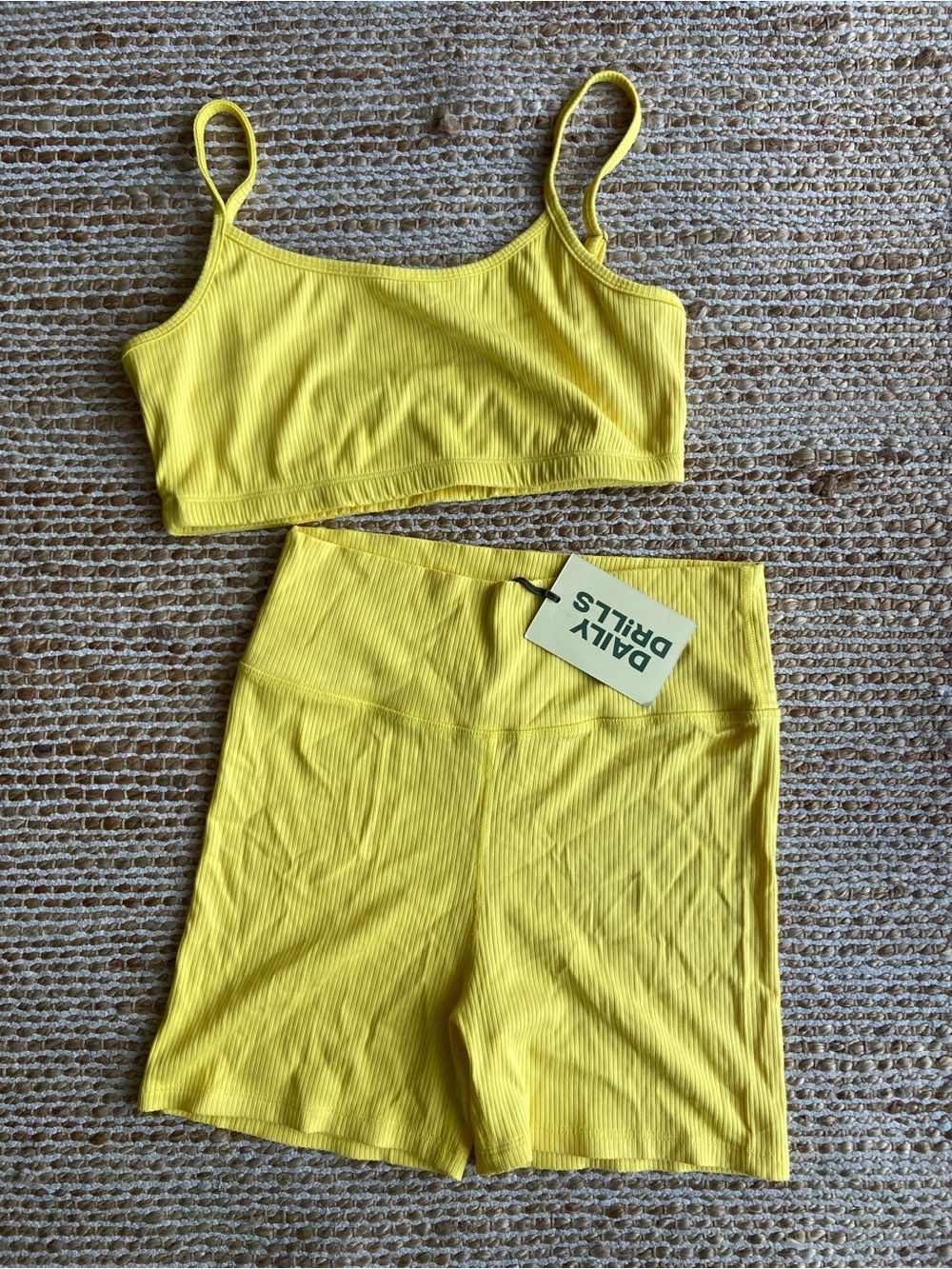 Daily Drills Yellow Ribbed Active Crop Top & High-Waist Shorts Set